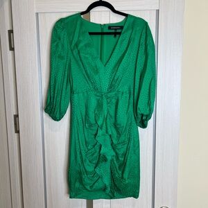 Bcbgmaxazria green V-Neck Dress with Ruffle Detail